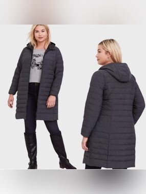Torrid Women’s Size 3 Gray Long Quilted Puffer Coat Hooded Packable Jacket
